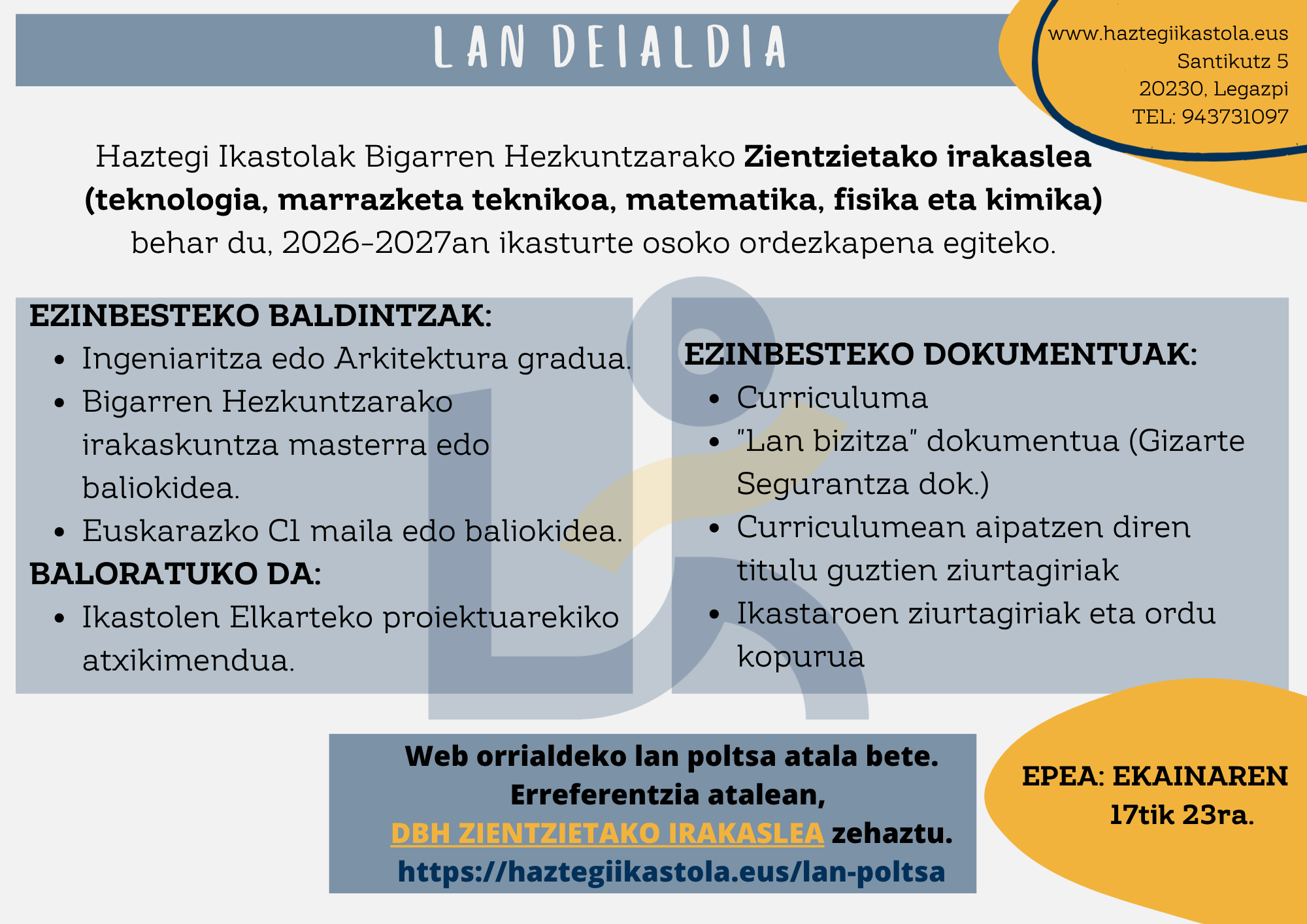 ZIENTZIA DBH LAN ESKAINTZA